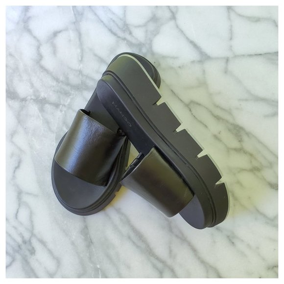 Mango Pala Black Leather Slide Sandals Size 36 - Picture 1 of 12